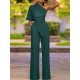 High Waist Solid Pocket Asymmetrical One Shoulder Jumpsuit