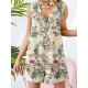 Sleeveless Button Print Flower Pocket Regular Fit Jumpsuit