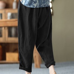 Leisure Solid Cotton Pocket Casual Cotton Pants