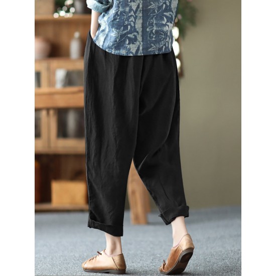 Leisure Solid Cotton Pocket Casual Cotton Pants