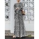 Geo Print Long Sleeve Slit Side Crew Neck Maxi Dress