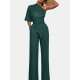 High Waist Solid Pocket Asymmetrical One Shoulder Jumpsuit