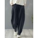 Solid Cotton Pocket Elastic Waist Casual Loose Pants