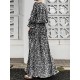 Geo Print Long Sleeve Slit Side Crew Neck Maxi Dress