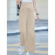 Solid Pocket Button Wide Leg High Waist Casual Pants