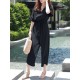 Solid Belt Pocket Button Ruffle Sleeve V  neck Jumpsuit