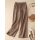 Solid Drawstring Pocket Elastic Waist Casual Pants