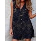 Plants Print Pocket Button Front Sleeveless V  neck Romper