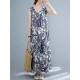 Plant Print Ruched Sleeveless Casual Maxi Cotton Dress