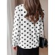 Polka Dot Contrast Color Lapel Button Long Sleeve Casual Shirt