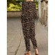 Leopard Print Pocket Tie Long Sleeve Elastic Waist Two Pieces Set