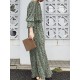 Geo Print Long Sleeve Slit Side Crew Neck Maxi Dress