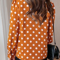 Polka Dot Contrast Color Lapel Button Long Sleeve Casual Shirt