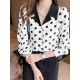 Polka Dot Contrast Color Lapel Button Long Sleeve Casual Shirt