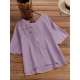 Plants Embroidered Round Neck Half Sleeve Casual Blouse