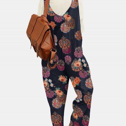 Tribal Flower Print Wide Leg Jumpsuit For Women