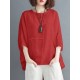 Solid Round Neck Bat Sleeve Casual Blouse