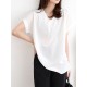 Solid Ruched Short Sleeve V Neck Casual Blouse