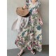 Plant Print Sleeveless Ruffle V Neck Cotton Maxi Dress