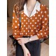 Polka Dot Contrast Color Lapel Button Long Sleeve Casual Shirt