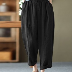 Leisure Solid Cotton Pocket Casual Cotton Pants