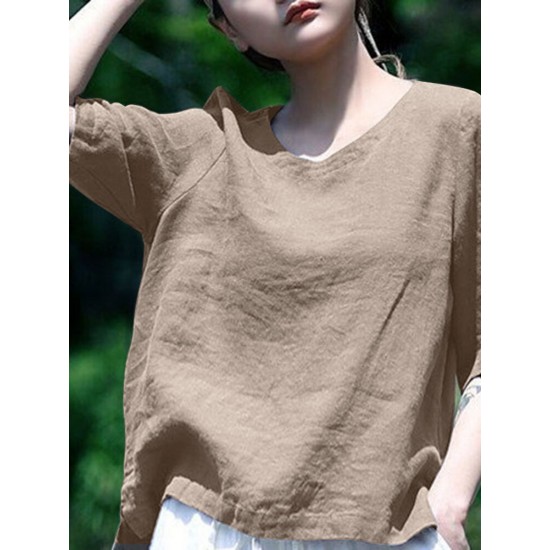 Solid Half Sleeve Crew Neck Casual Women Blouse