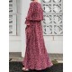 Geo Print Long Sleeve Slit Side Crew Neck Maxi Dress