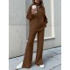 Women Turtleneck Solid Color Ankle Length Zipper Elastic Waist Two  Piece Sets