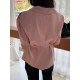 Solid Button Tie  Up Lapel Short Sleeve Casual Cotton Blouse