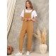 Solid Pocket Sleeveless Button Casual Jumpsuit For Women