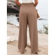 Leisure Solid Shirring Pocket Wide Leg Cotton Pants