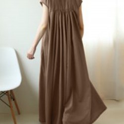 Solid Button Lapel Ruched Short Sleeve Maxi Shirt Dress