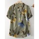 Random Flower Print Button Short Sleeve V  neck Blouse