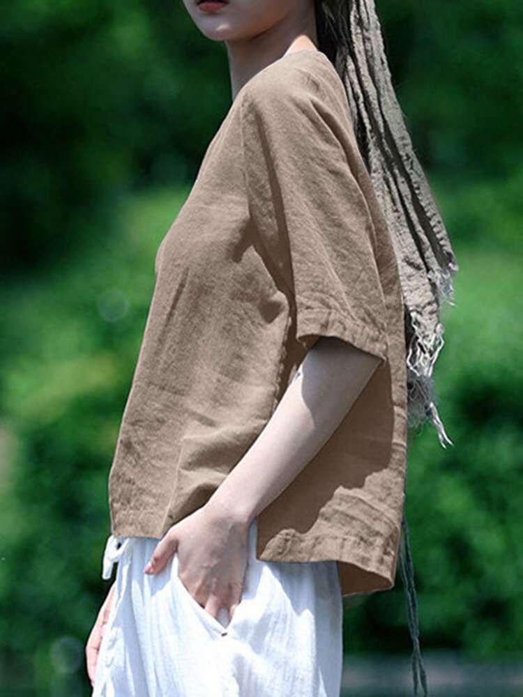 Solid Half Sleeve Crew Neck Casual Women Blouse Solid Half Sleeve Crew Neck Casual Women Blouse