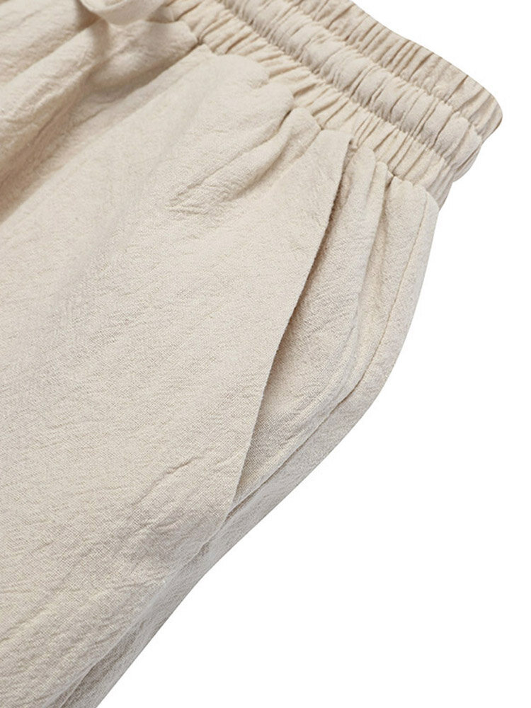 Solid Elastic Waist Drawstring Pocket Cotton Casual Pants Solid Elastic Waist Drawstring Pocket Cotton Casual Pants