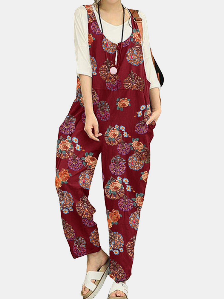 Tribal Flower Print Wide Leg Jumpsuit For Women Tribal Flower Print Wide Leg Jumpsuit For Women