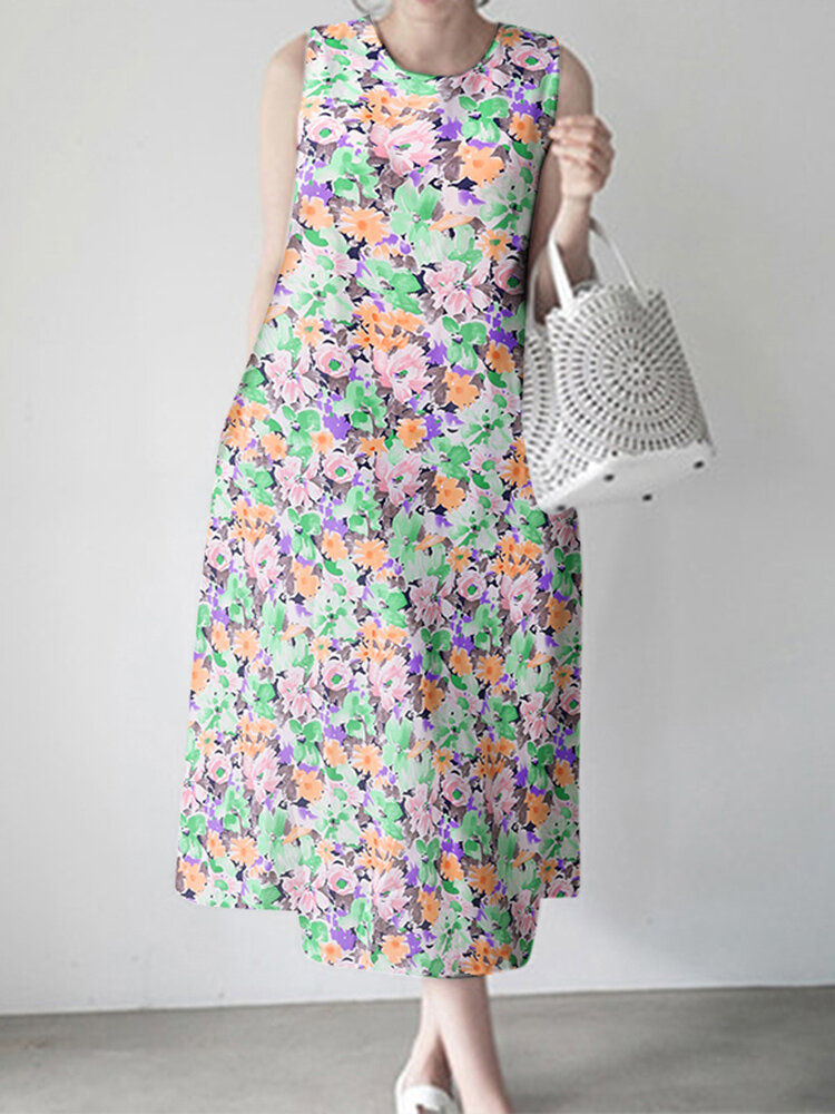 Calico Sleeveless Round Neck Print Dress Calico Sleeveless Round Neck Print Dress