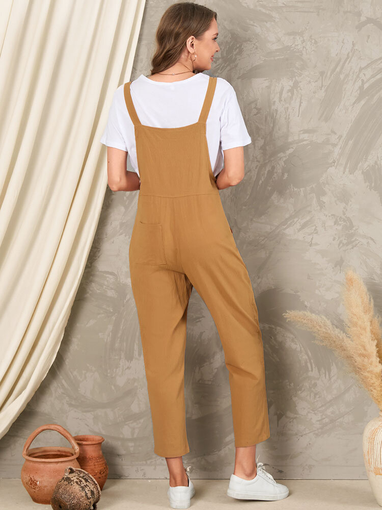 Solid Pocket Sleeveless Button Casual Jumpsuit For Women Solid Pocket Sleeveless Button Casual Jumpsuit For Women