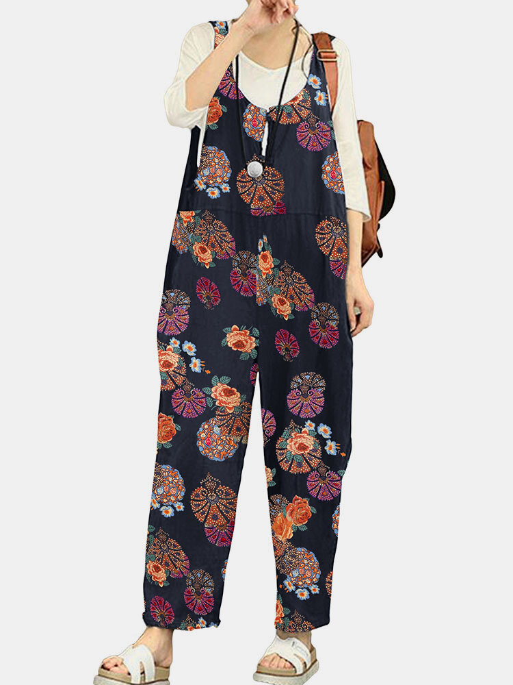 Tribal Flower Print Wide Leg Jumpsuit For Women Tribal Flower Print Wide Leg Jumpsuit For Women