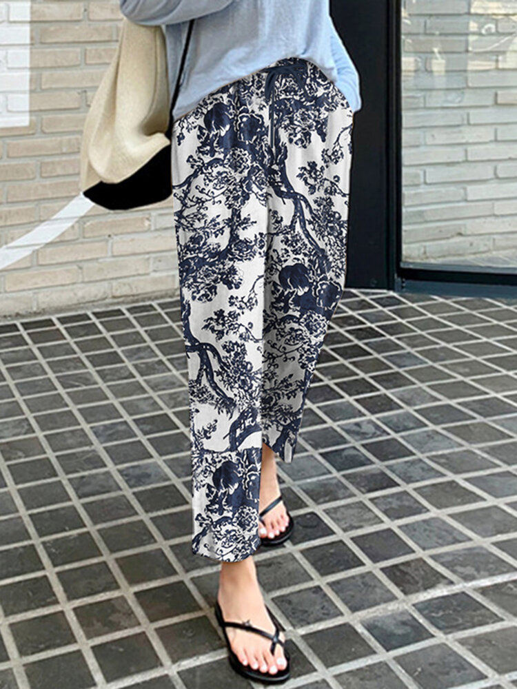 Women 100 Cotton Plants And Flowers Printing Maxi Length Pants Women 100 Cotton Plants And Flowers Printing Maxi Length Pants
