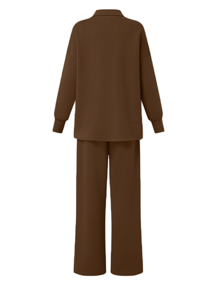 Women Turtleneck Solid Color Ankle Length Zipper Elastic Waist Two Piece Sets Women Turtleneck Solid Color Ankle Length Zipper Elastic Waist Two Piece Sets