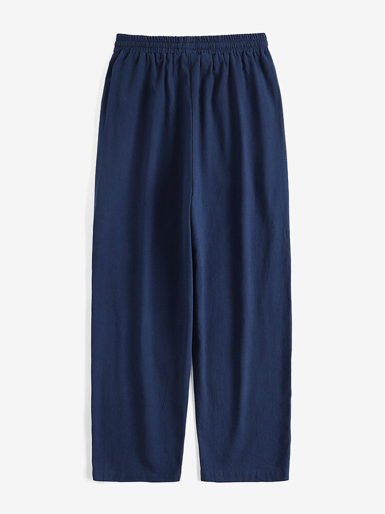 Leisure Solid Drawstring Pocket Cotton Casual Pants Leisure Solid Drawstring Pocket Cotton Casual Pants