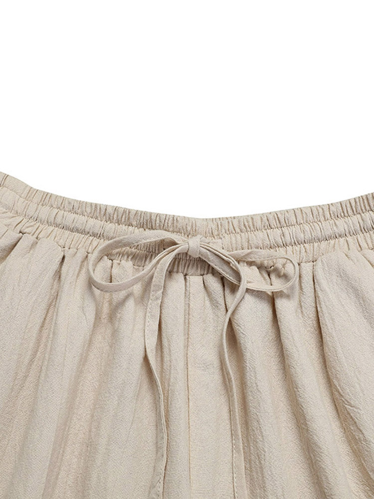Solid Elastic Waist Drawstring Pocket Cotton Casual Pants Solid Elastic Waist Drawstring Pocket Cotton Casual Pants