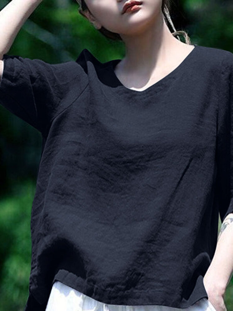 Solid Half Sleeve Crew Neck Casual Women Blouse Solid Half Sleeve Crew Neck Casual Women Blouse