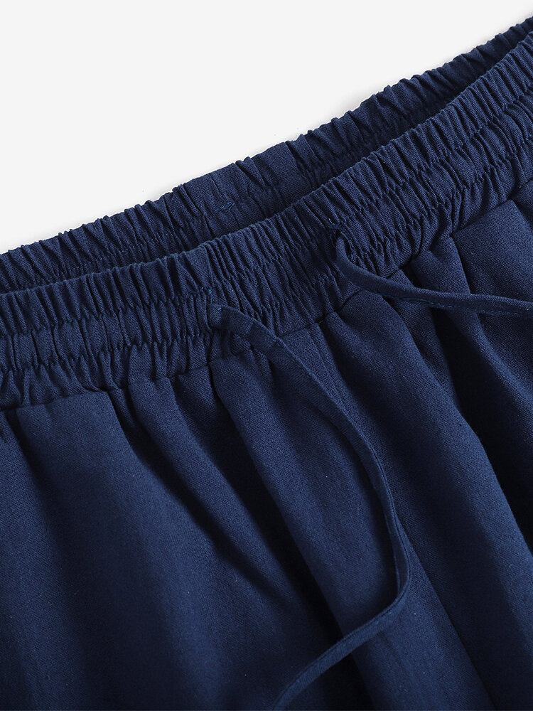 Leisure Solid Drawstring Pocket Cotton Casual Pants Leisure Solid Drawstring Pocket Cotton Casual Pants