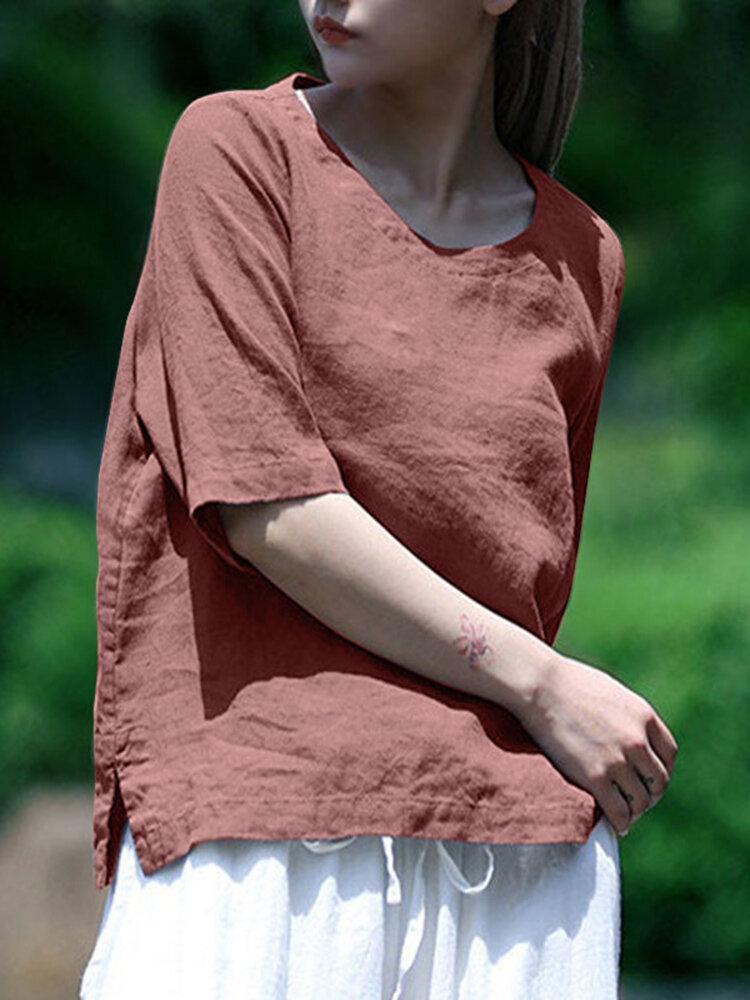 Solid Half Sleeve Crew Neck Casual Women Blouse Solid Half Sleeve Crew Neck Casual Women Blouse