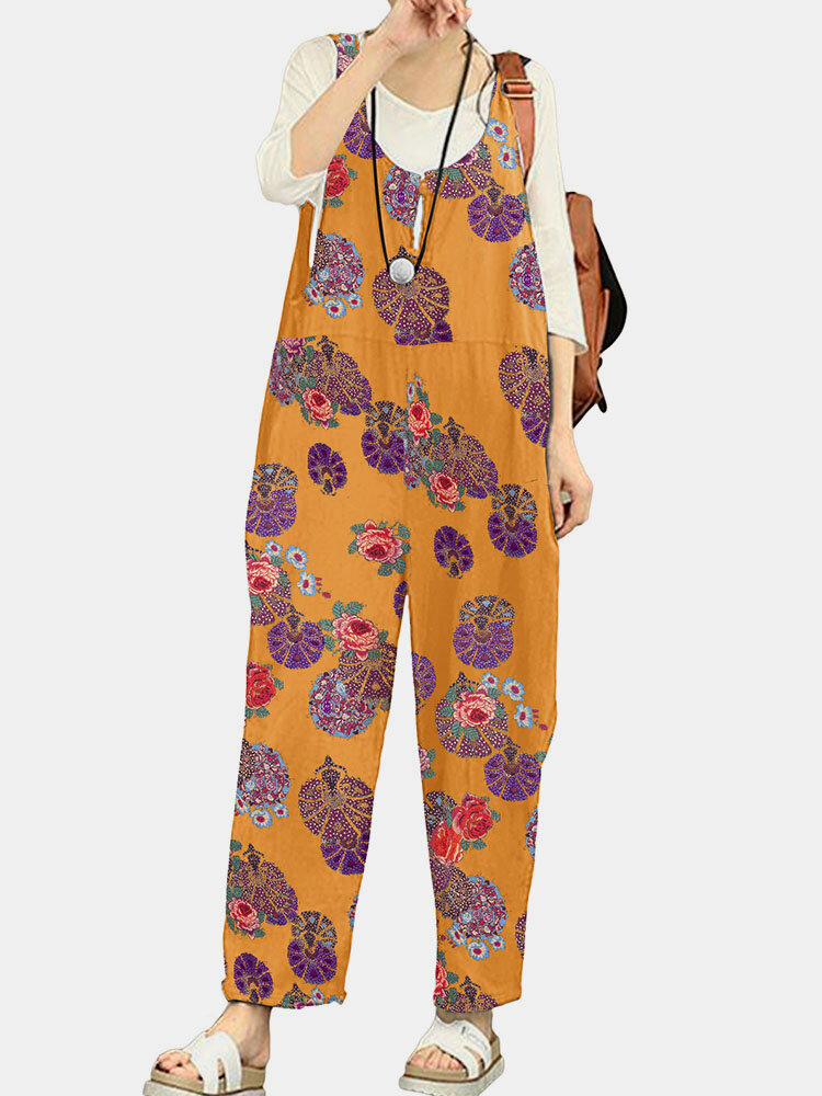 Tribal Flower Print Wide Leg Jumpsuit For Women Tribal Flower Print Wide Leg Jumpsuit For Women