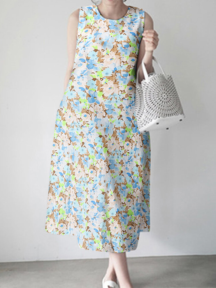 Calico Sleeveless Round Neck Print Dress Calico Sleeveless Round Neck Print Dress