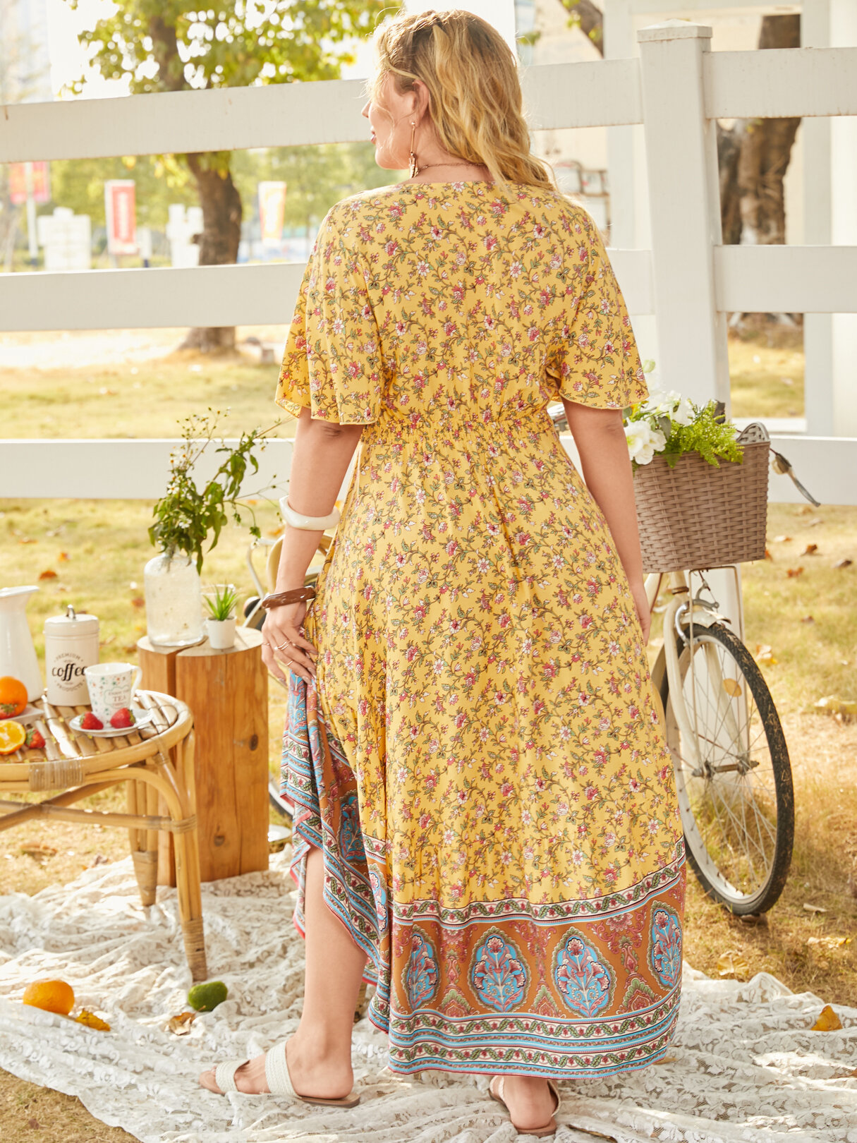 Plus Size V neck Tribal Button Design Short Sleeves Maxi Dress Plus Size V neck Tribal Button Design Short Sleeves Maxi Dress
