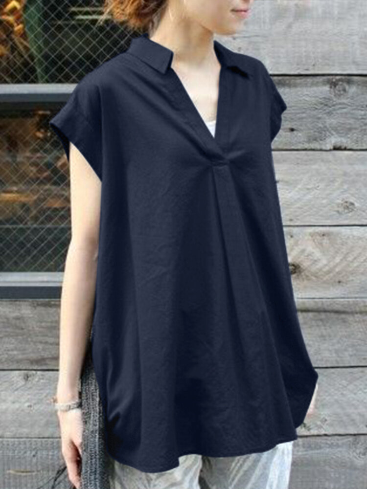 Solid Ruched V Neck Short Sleeve Casual Blouse Solid Ruched V Neck Short Sleeve Casual Blouse